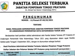 Berikut Nama-nama yang Dinyatakan Lulus Seleksi Administrasi JPTP Kotamobagu