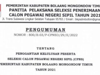 Pansel CPNS Boltim Umumkan Penggantian Kelulusan Peserta yang Meninggal Dunia