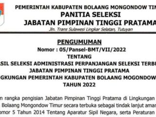 Pemkab Boltim Umumkan Hasil Administrasi Seleksi Terbuka JPTP