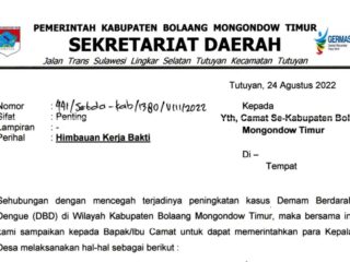 Cegah DBD, Pemkab Boltim Terbitkan Surat Himbauan Kerja Bakti di Wilayah Masing-Masing