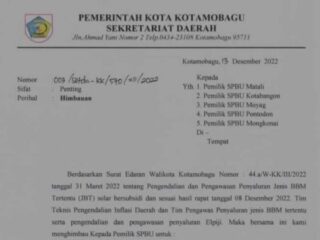 Pemkot Kotamobagu Terbitkan Surat Imbauan Penyaluran JBT Subsidi