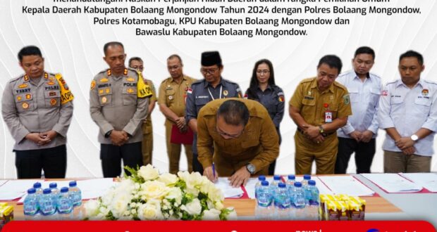 Pj Bupati Bolmong Limi Mokodompit Tanda Tangani NPHD Pilkada 2024