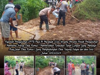 Semangat Gotong Royong,Polsek Pinogaluman Kerja Bakti Bersikan Material Longsor