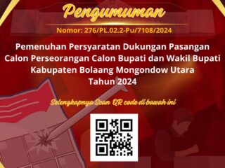 KPU Bolmut Resmi Umumkan Pemenuhan Syarat Dukungan Paslon Perseorangan Calon Bupati Dan Wakil Bupati Kabupaten Bolmut Tahun 2024 