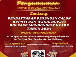 KPU Bolmong Utara Resmi Umumkan Pendaftaran Calon Bupati Dan Wakil Bupati Tahun 2024 