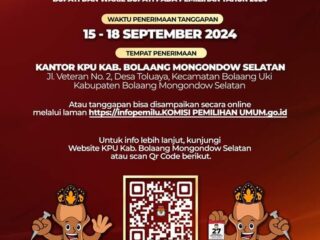KPU Bolsel Buka Penerimaan Masukan dan Tanggapan Masyarakat untuk 2 Paslon Bupati dan Wakil Bupati Pilkada 2024