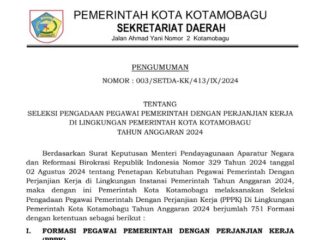Pemkot Kotamobagu Buka Seleksi PPPK untuk Lulusan SLTA