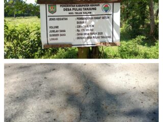 Gunakan Dana Desa Pulau Tanjung Tahun 2025, Pembangunan Rabat Beton Terlihat Retak