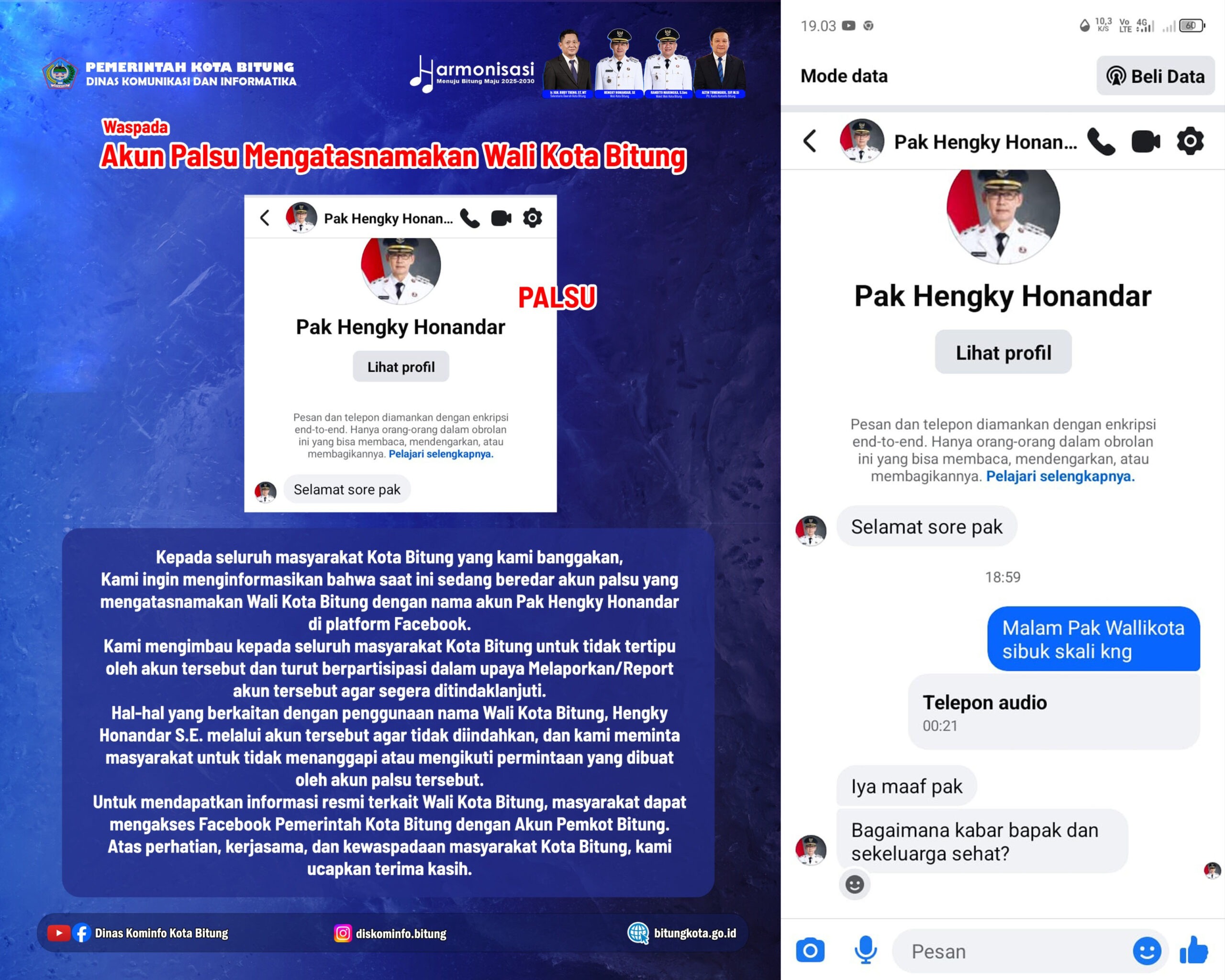 Waspada! Akun Facebook Palsu Catut Nama Wali Kota Bitung Beredar