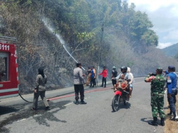 Gerak Cepat! Polsek Lolayan Bersama TNI dan Damkar Padamkan Kebakaran Lahan di Desa Tungoi 
