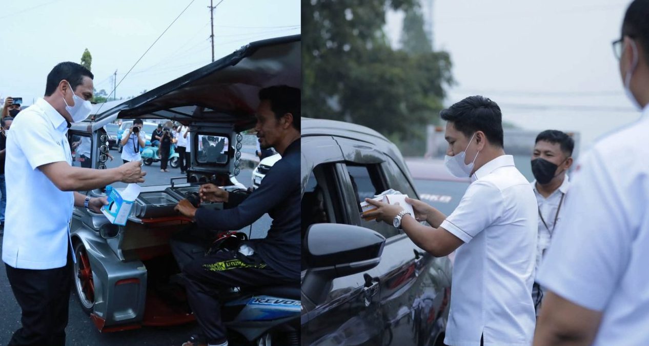 Asap Karhutla Selimuti Kotamobagu, Weny Gaib dan Rendy Mangkat Turun Bagikan Masker