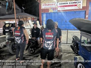 Jaga Kamtibmas Hingga Dini Hari, Tim URC Polres Bolmong Patroli KRYD di Kecamatan Bolaang