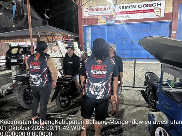 Jaga Kamtibmas Hingga Dini Hari, Tim URC Polres Bolmong Patroli KRYD di Kecamatan Bolaang